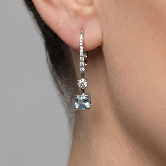 Skyline Aquamarine Diamond Drop Earrings in 18K White Gold