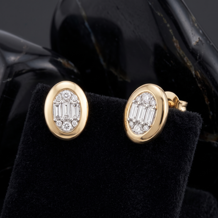 Traditional Baguette Diamond Stud Earrings in 14K Yellow Gold