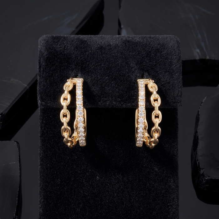 Chain Link Diamond Double Hoop Earrings in 14K Yellow Gold