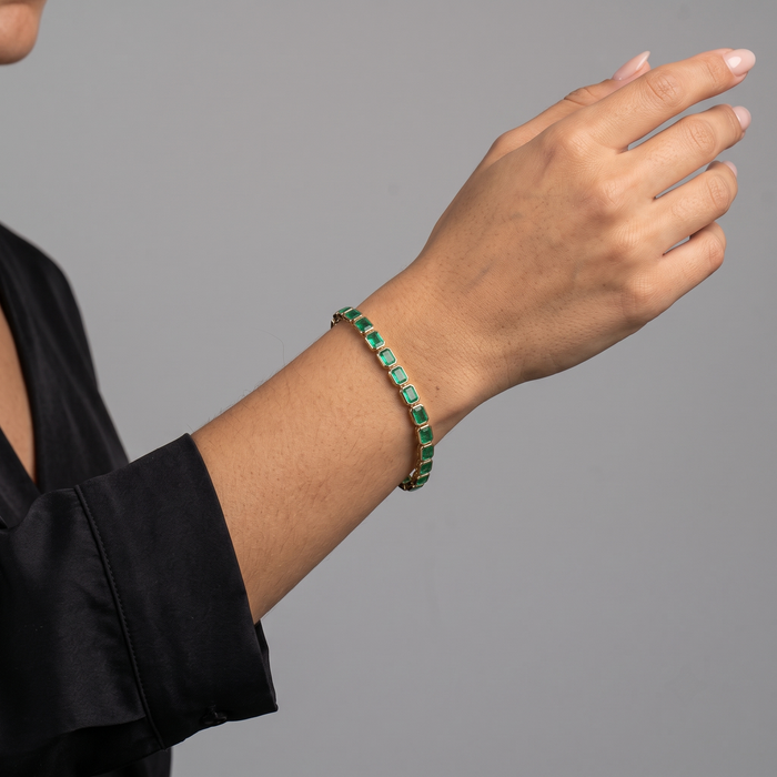 Rectangular Emerald Stones 14K Emerald & Yellow Gold Bracelet