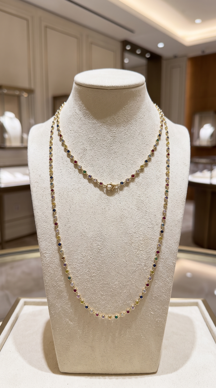 Bold Multi-Sapphire Diamond Necklace in 14K Yellow Gold