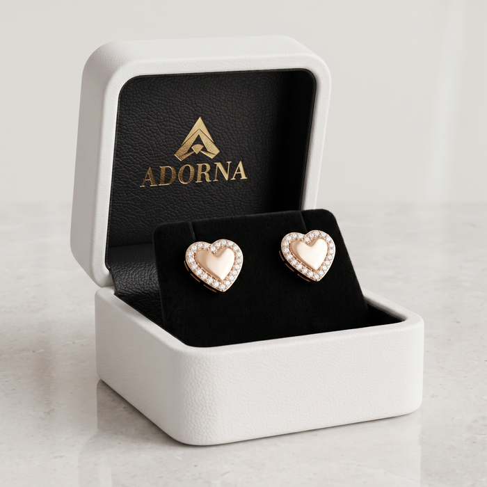 Classic Heart Diamond Stud Earrings in 14K Yellow Gold