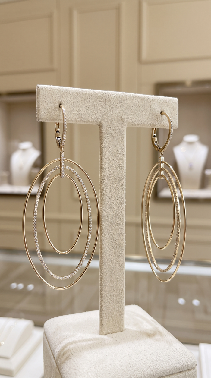 Echo Diamond Halo Drop Earrings in 14K Yellow Gold