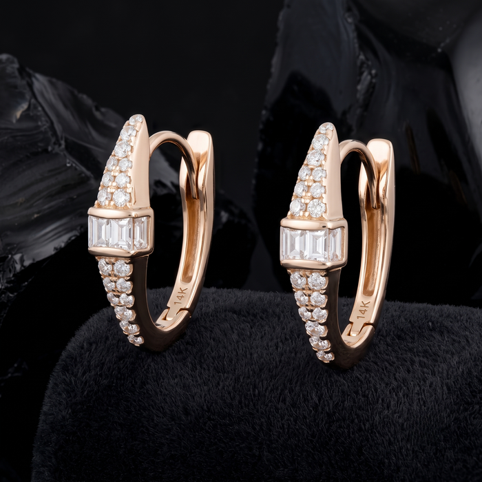 Mirage Diamond Charm Huggies Earrings in 14K Yellow Gold