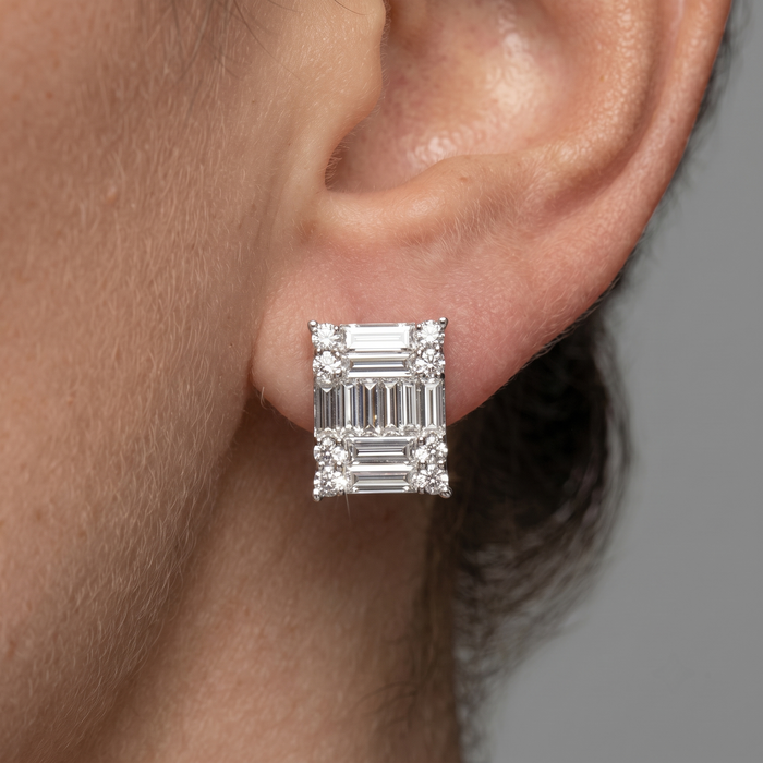 Princess Cut Illusion Diamond Stud Earrings in 18K White Gold