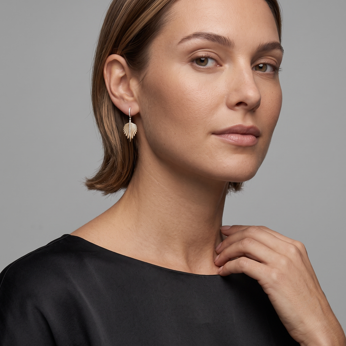 Radiant Leaf 14K (or 18k upon request) Yellow Gold Diamond Drop Earrings