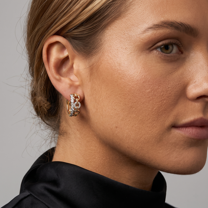Diamond Huggie Bezel Set Hoop Earrings in 14K Yellow Gold