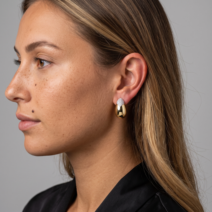 Sleek Oval Diamond Stud Earrings in 14K Yellow Gold