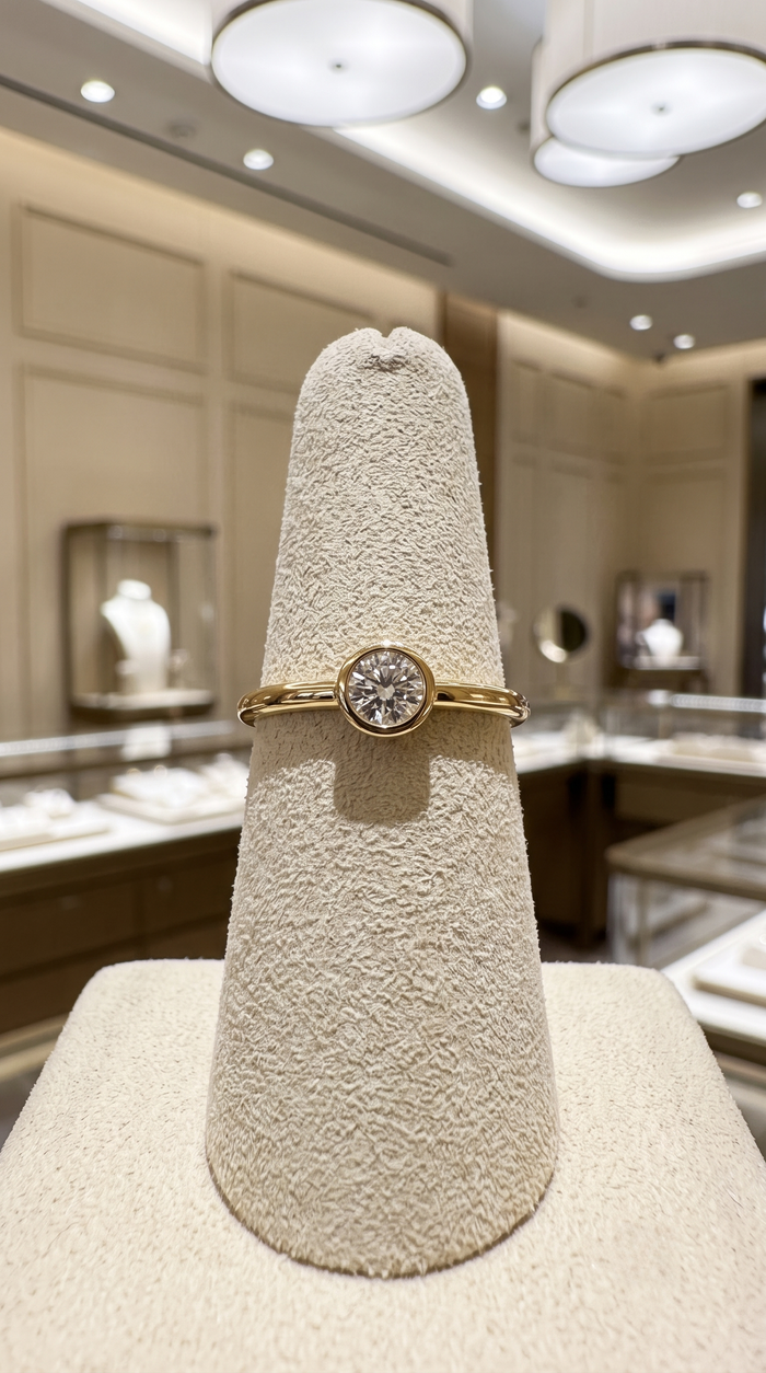 Solitaire Bezel Diamond Ring in 14K Yellow Gold