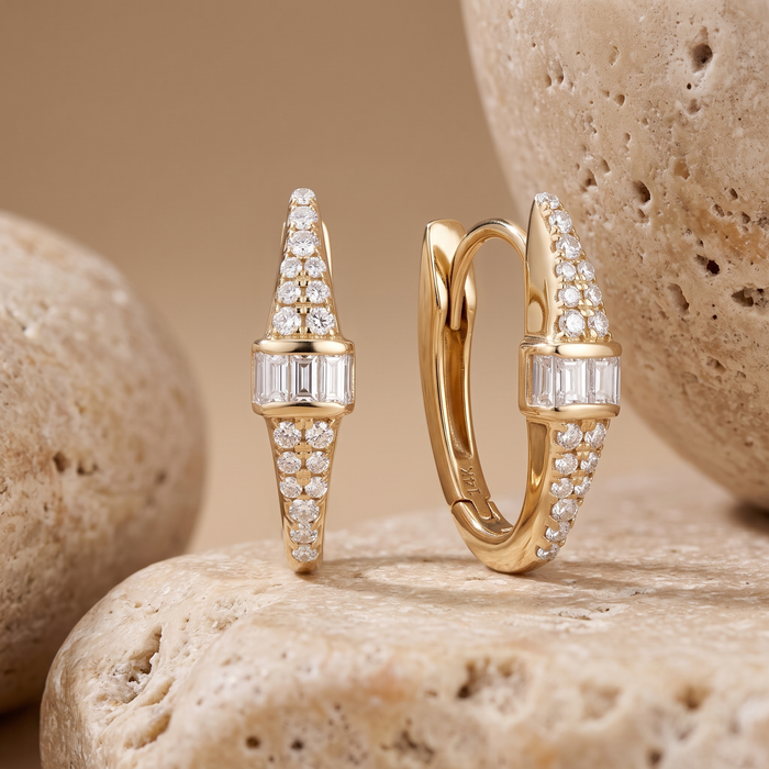 Mirage Diamond Charm Huggies Earrings in 14K Yellow Gold