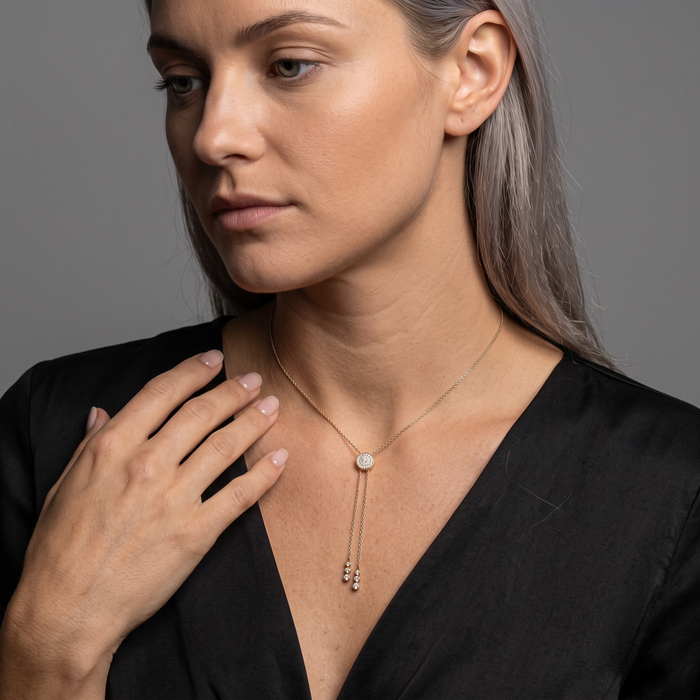 Diamond Arc Lariat Necklace in 14K Yellow Gold