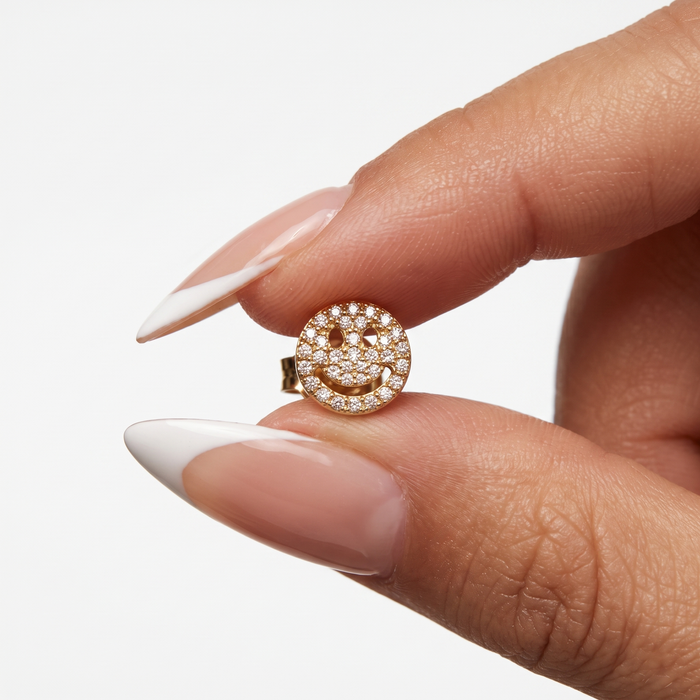 Smiley Face Diamond Stud Earrings in 14K Yellow Gold