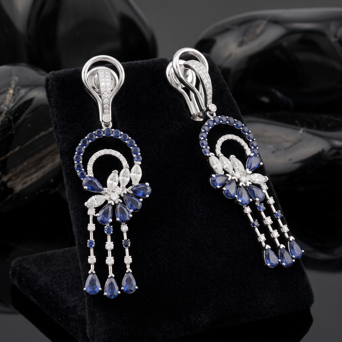 Diamond Flare Radiant Drops Earrings in 14K White Gold
