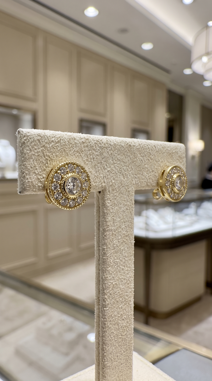 Round Diamonds Push Back Halo Stud Earrings in 14K Gold