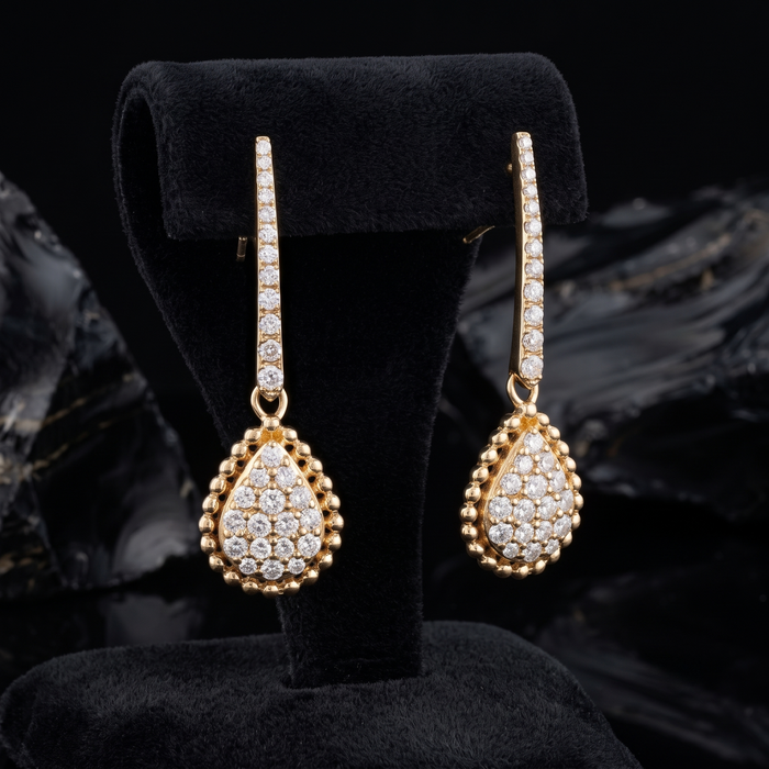 Teardrop Pave Dangle Diamond Earrings in 14K Yellow Gold