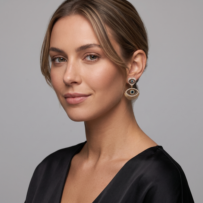 Chandelier Diamond Eye Drop Earrings in 18K Yellow Gold