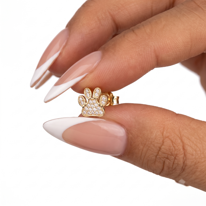 Pave Diamond Paw Stud Earrings in 14K Yellow Gold