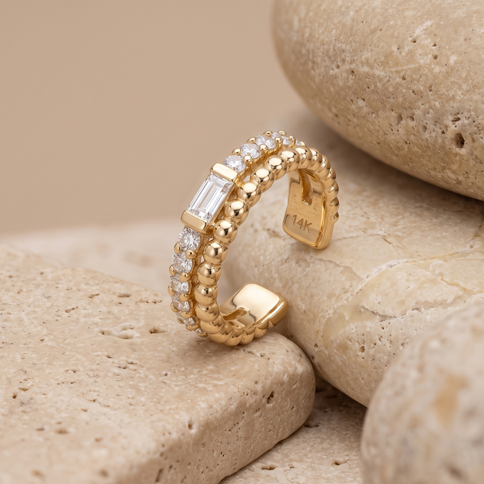 Baguette Diamond Cuff Band Earrings in 14K Yellow Gold