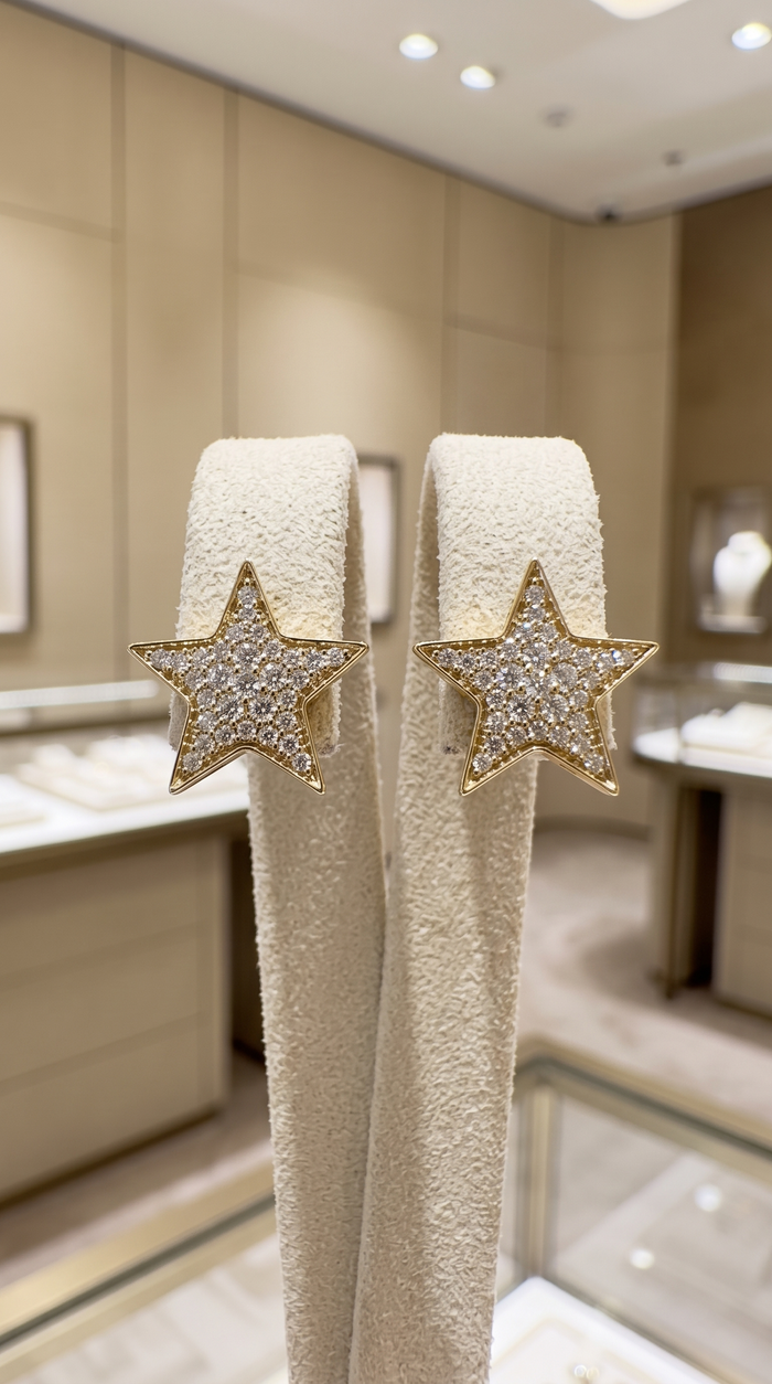 Pristine Diamond Star Stud Earrings in 14K Yellow Gold