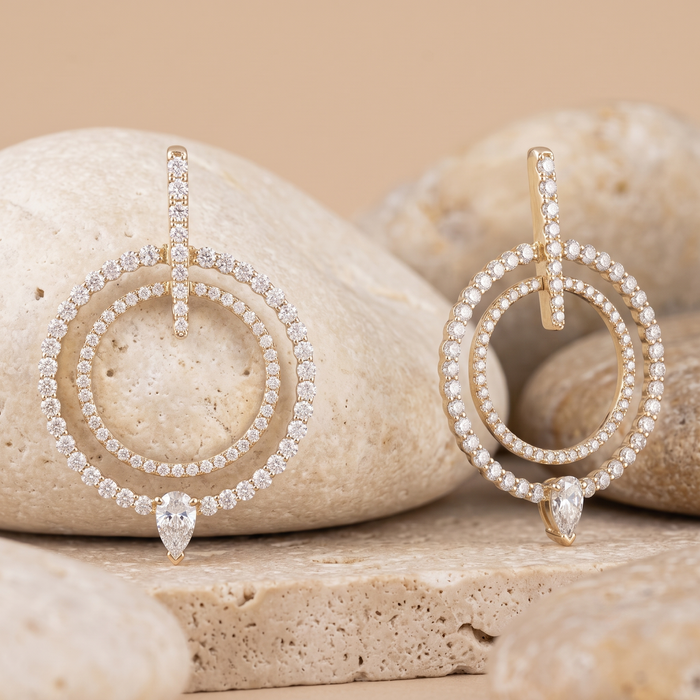 Diamond Serenity Halo Drop Earrings in 14K Yellow Gold