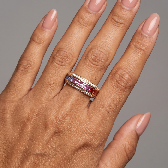 Distinctive Multicolor Sapphire 14K Gold Band Ring