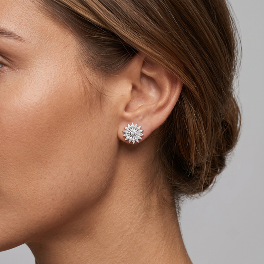 Floral Diamond Burst Stud Earrings in 14K Gold