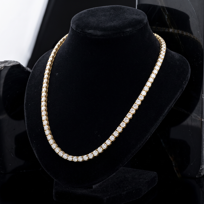 Carat Round Diamond 15K Gold Tennis Necklace