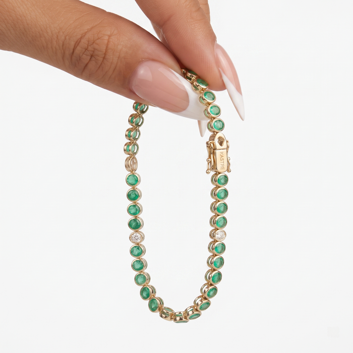 Gemstone Opal Diamond Tennis Bracelet in 14K Yellow Gold