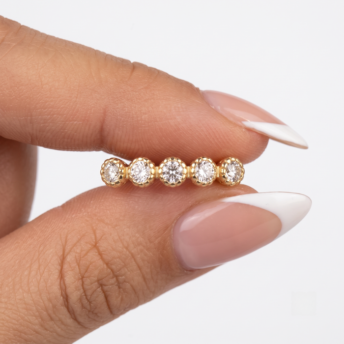 Round Diamond Pave Set Beaded Ring in 14K Yellow Gold