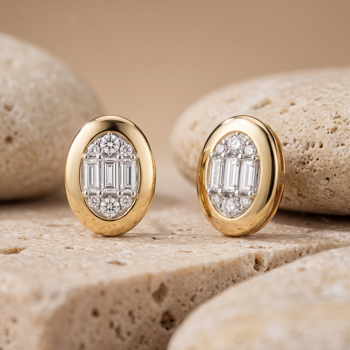Traditional Baguette Diamond Stud Earrings in 14K Yellow Gold