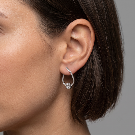 Octagon Teardrop Diamond Hoop Earrings in 18K Yellow Gold