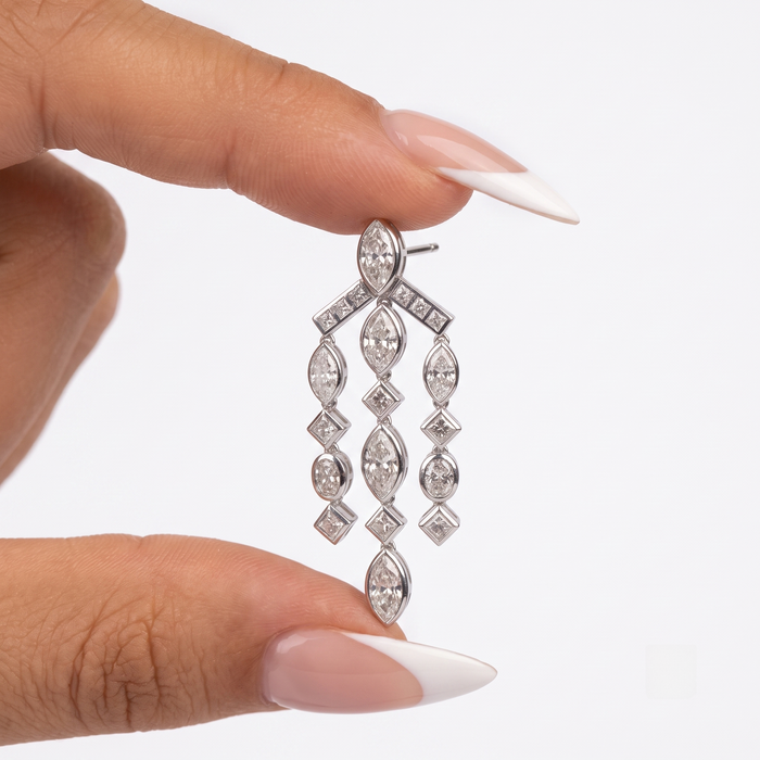 Marquise Chandellier 18K White Diamond Earrings