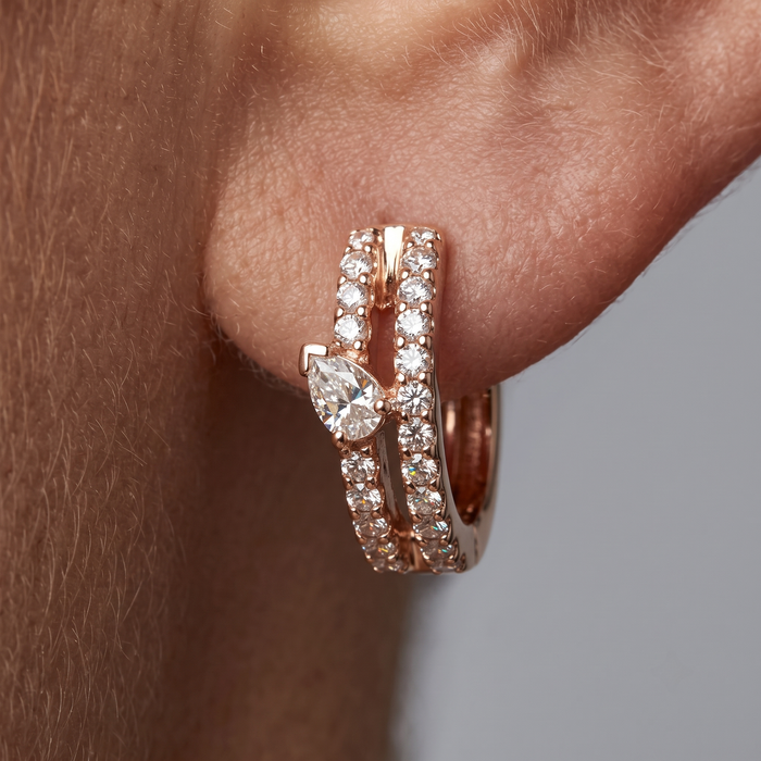 Marquise Cut Split Huggie Earrings in 14K Yellow Gold