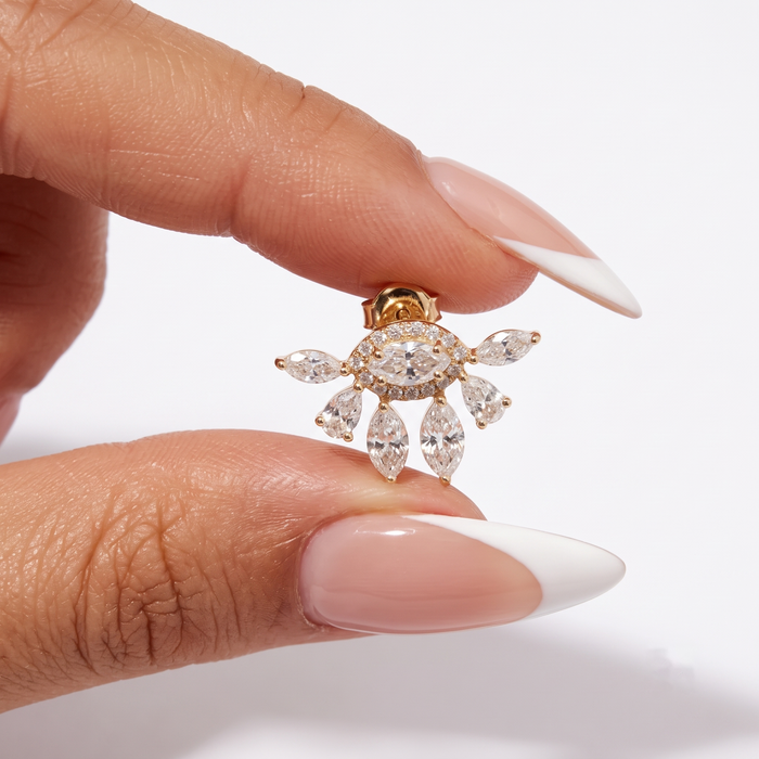 Marquise Pear Cluster Stud Earrings in 14K Yellow Gold