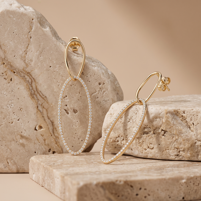 Charm Diamond Halo Drops Earrings in 14K Yellow Gold