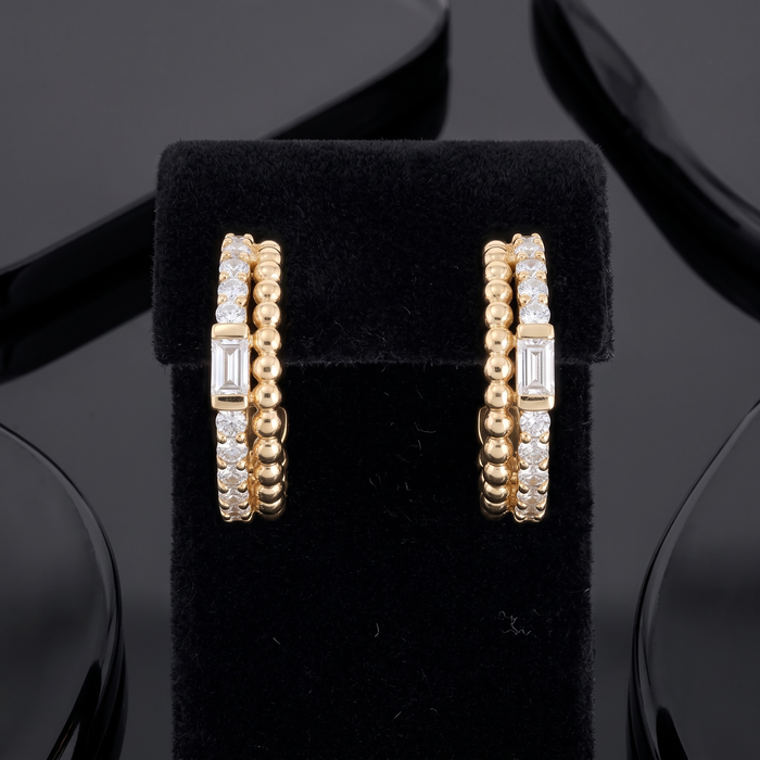 Baguette Diamond Cuff Band Earrings in 14K Yellow Gold