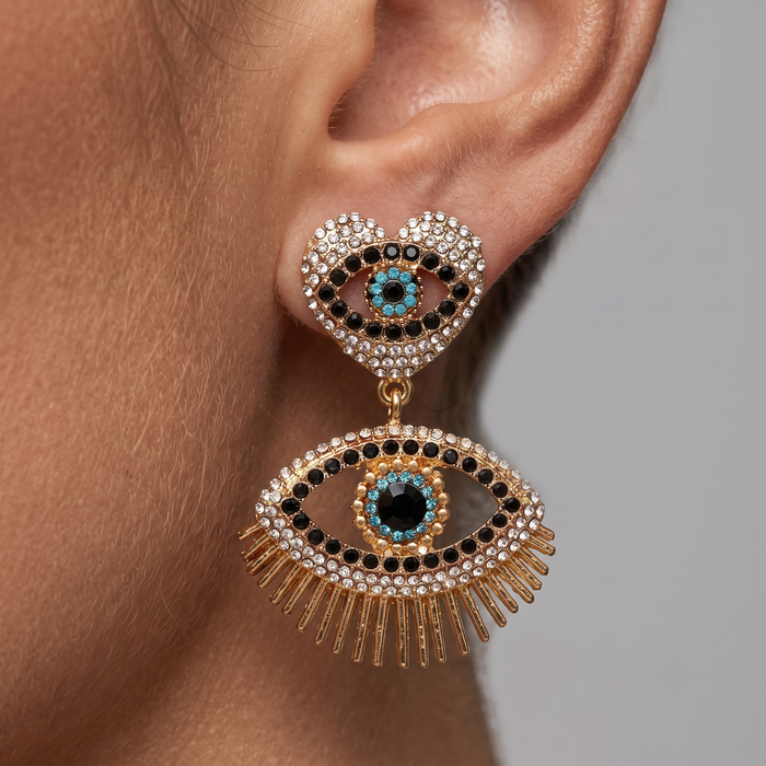 Chandelier Diamond Eye Drop Earrings in 18K Yellow Gold