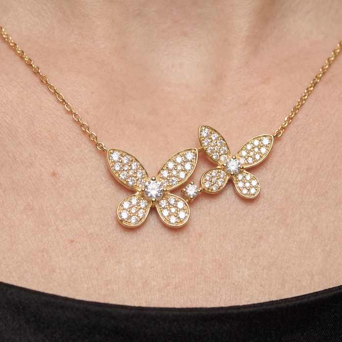 Diamond Cut Butterfly Pendant Necklace in 14K Yellow Gold