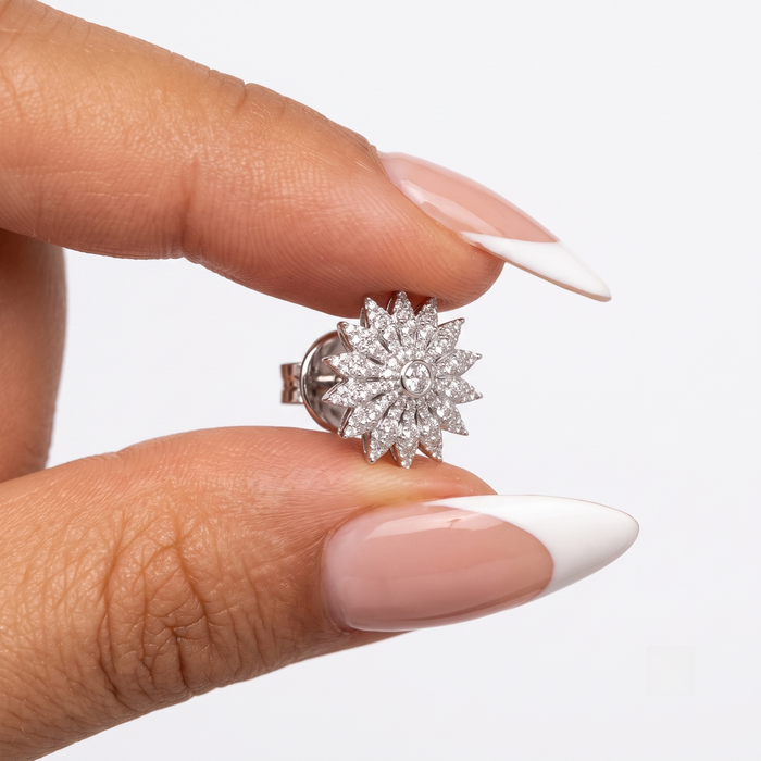 Floral Diamond Burst Stud Earrings in 14K Gold