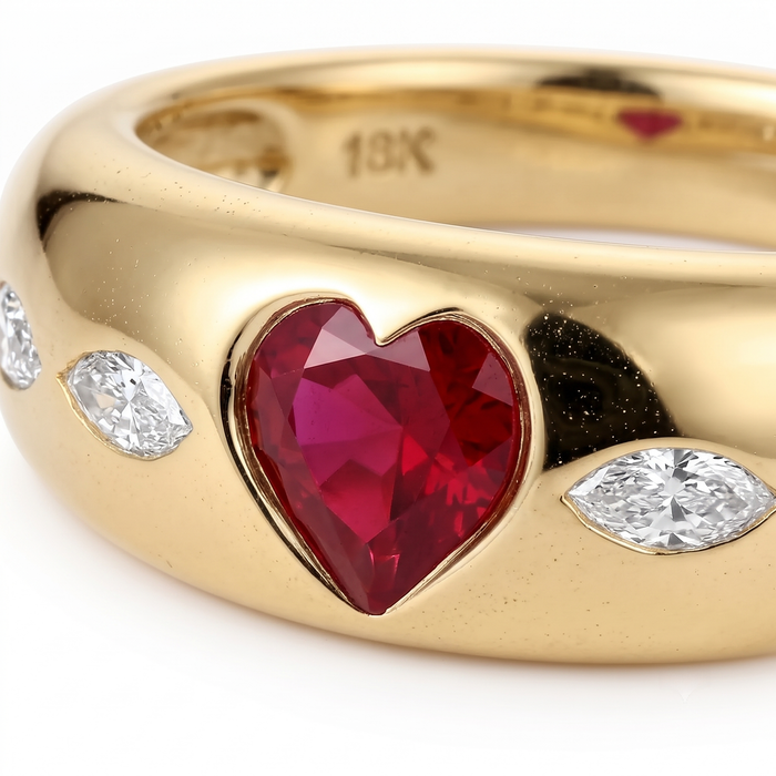 Ruby Heart 14K Marquise Diamond Band Ring