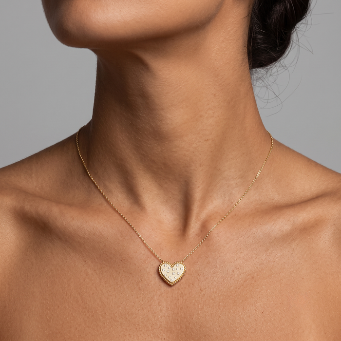 Green Diamond Heart Necklace in 14K Yellow Gold