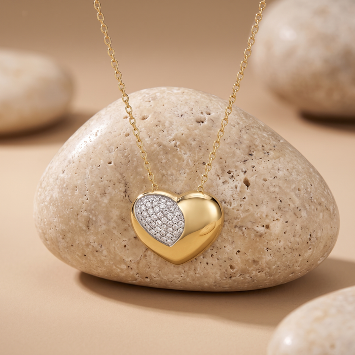 Flash Heart Pendant Diamond Necklace in 14K Yellow Gold