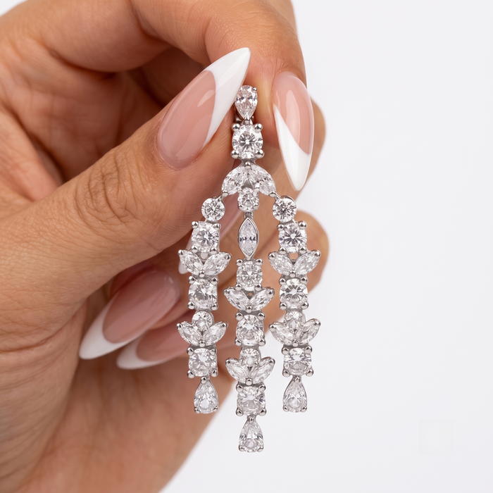 Cascade Multi Cut Diamond Drop Earrings in 18K White Gold