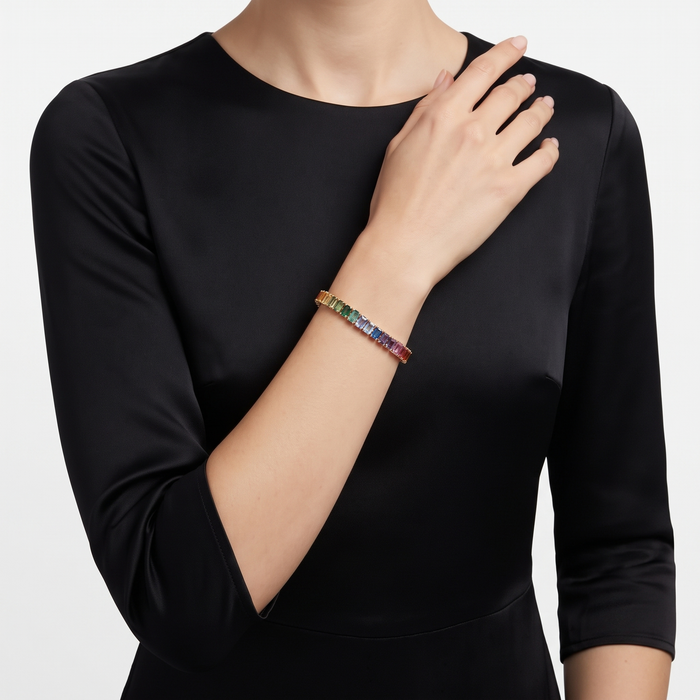 Luxe Prism Emerald-Cut Multicolour Stone 14K Gold Tennis Bracelet