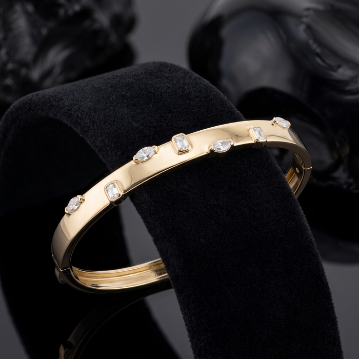 Mixed Shape Diamond Accent Bangle Bracelet in 14K Yellow Gold