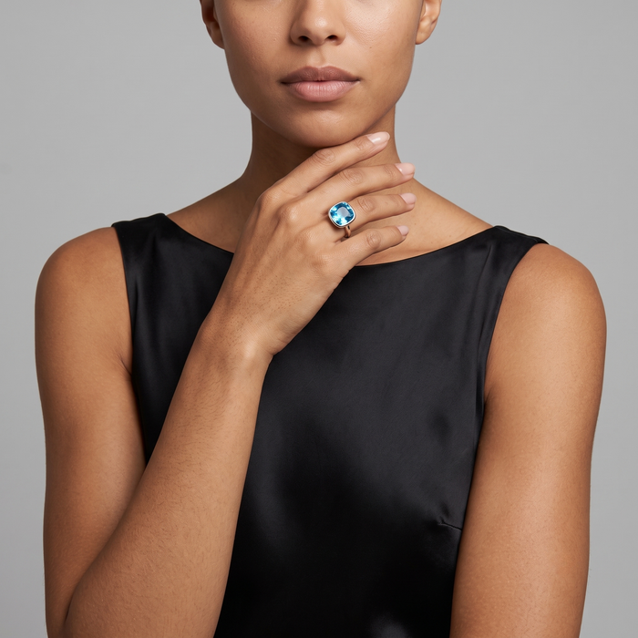 Classic Blue Topaz 14K White Gold Cushion Cut Ring