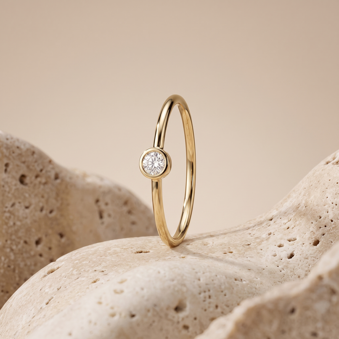 Solitaire Bezel Diamond Ring in 14K Yellow Gold