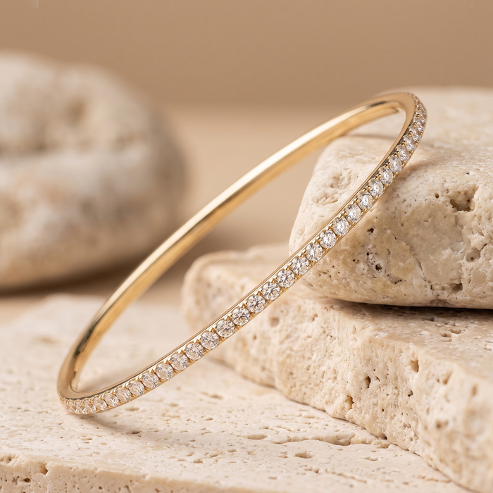 Ultra Thin Pave Diamond Bangle Bracelet in 14K Yellow Gold