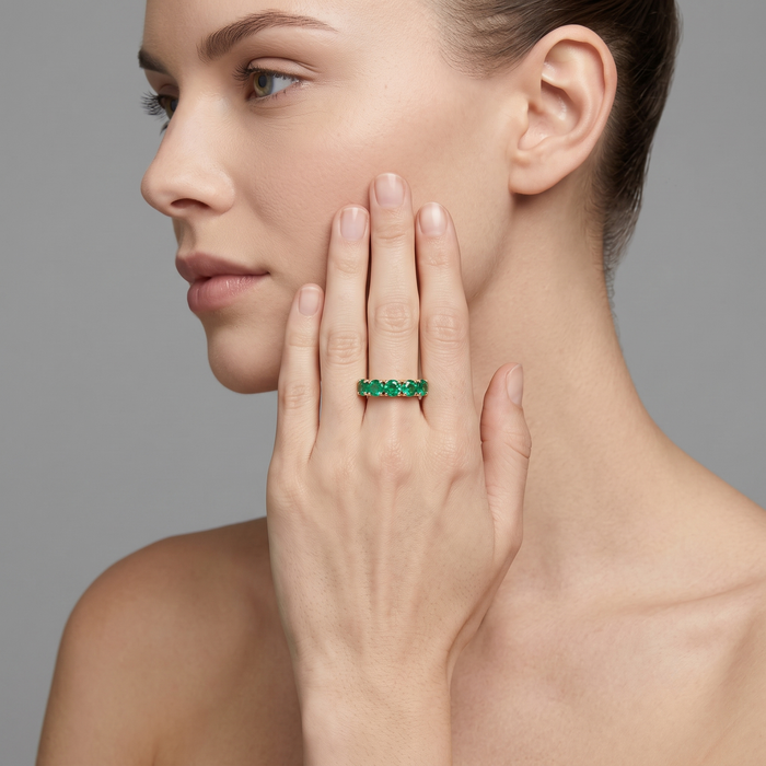 Classic Emerald 14K Yellow Gold Row Band Ring