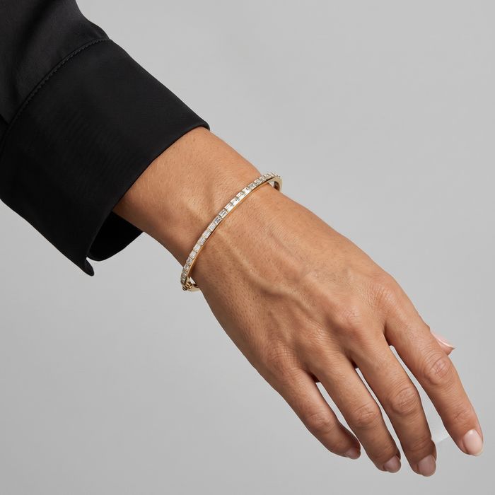 Square Cut Diamond Channel Bangle Bracelet in 14K Yellow Gold